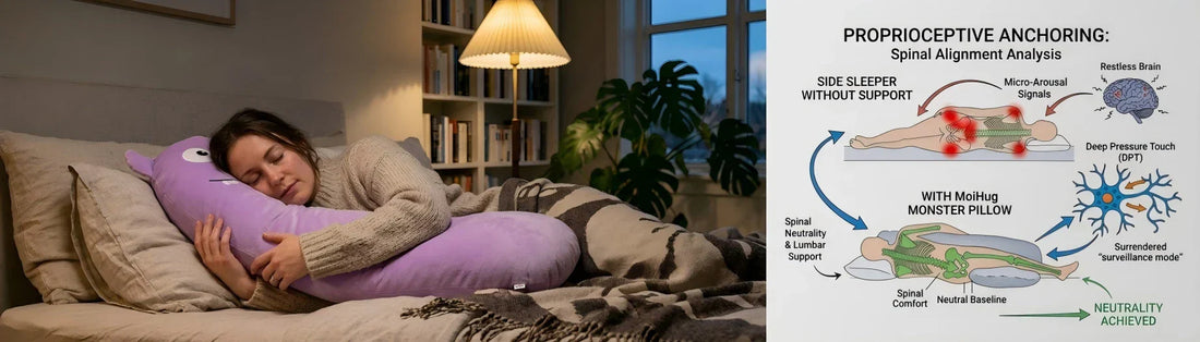 A stable sleep environment featuring a Long plush body pillow and Bolster Pillow designed to create a secure sanctuary.