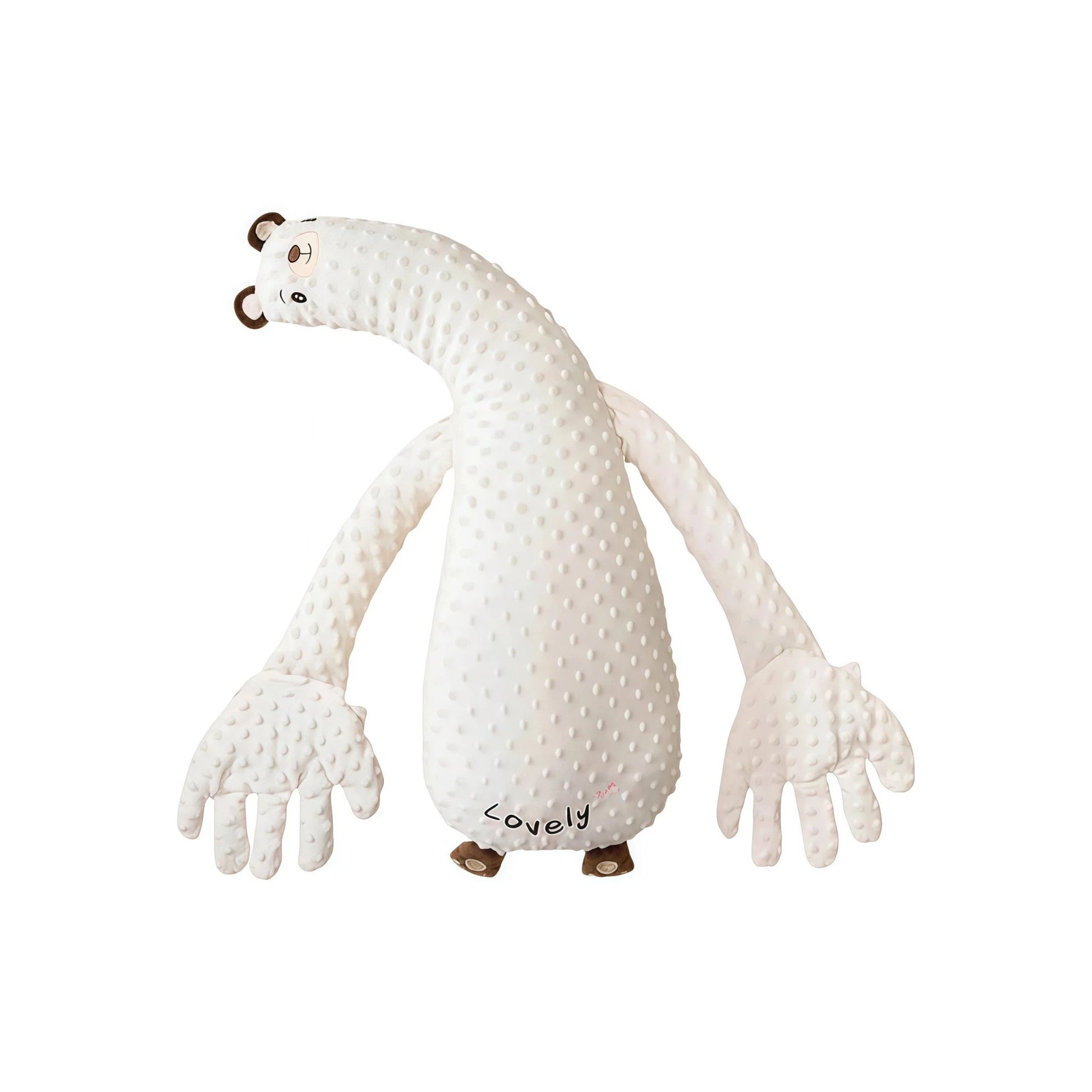 Moihug - White Bear Plush Body Pillow: A cream-colored, long, granule-textured body pillow, designed as a cute white cartoon bear (Loveit) with an extended neck and long arms, standing innocently. This is an Anxiety Relief Toy and a sleep aid device to help users relieve inner anxiety and is a thoughtful gift for children and adults to love yourself more. Suitable for scenes related to How to fall asleep quickly, natural sleep aid, and what is the best sleep aid over the counter.