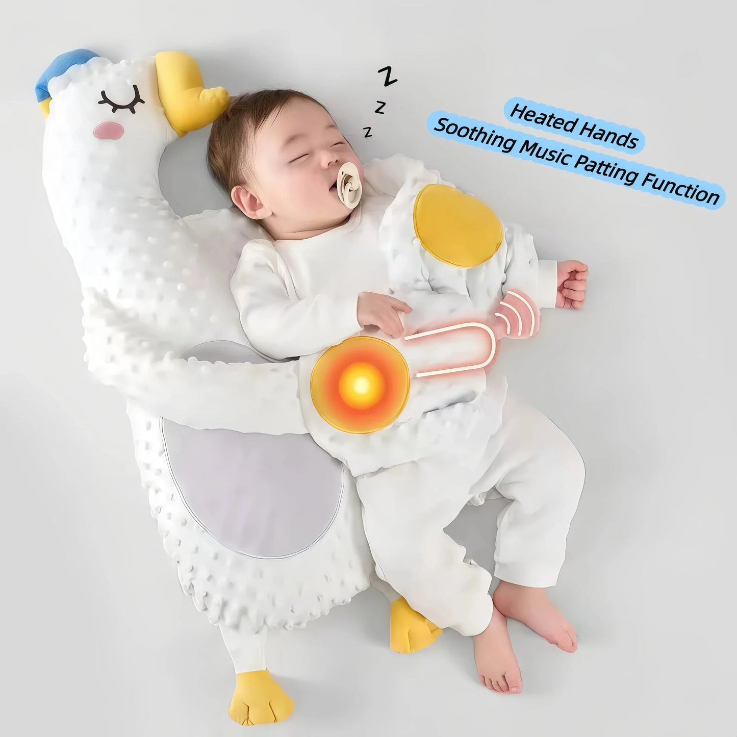 Heated Sleep Aid Details: Close-up of the white goose plush showing the Detachable Hand Insert and the Heatable Red Bean Insert. Functioning as a Heated Sleep Aid and a Microwaveable Heating Pad (alternative), it helps to warm your heart and serves as a powerful natural sleep aid (what is the best sleep aid)