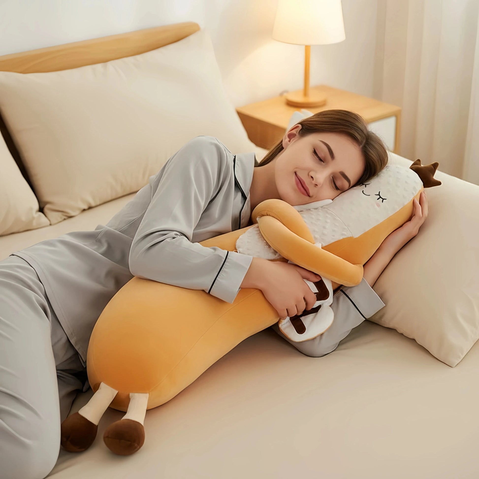 MoiHug long plush body pillow, ergonomic sleep aid for side sleepers seeking comfort and better sleep quality.