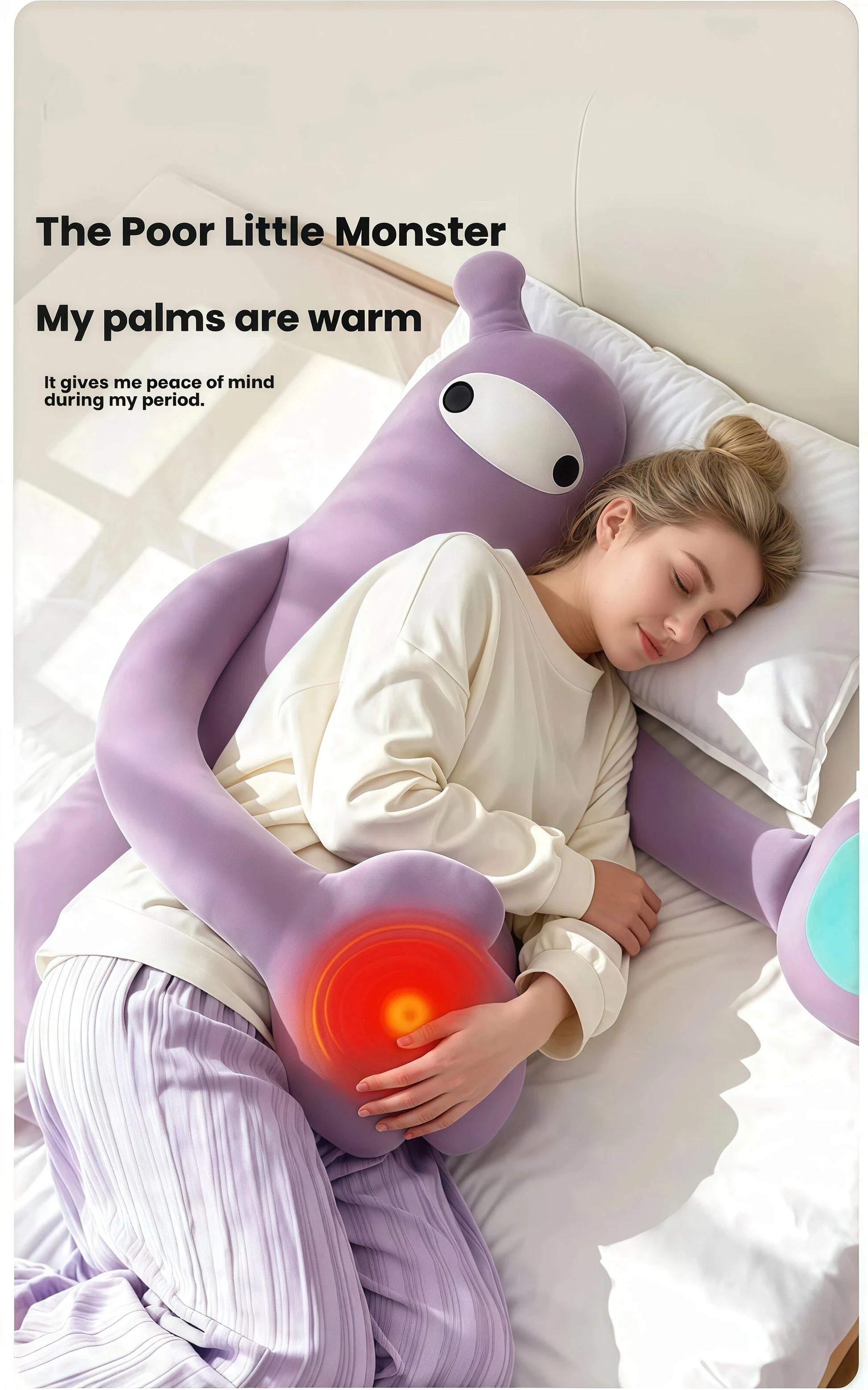 MoiHug monster body pillow bluetooth music control, smart sleep aid with gentle patting and audio sync.