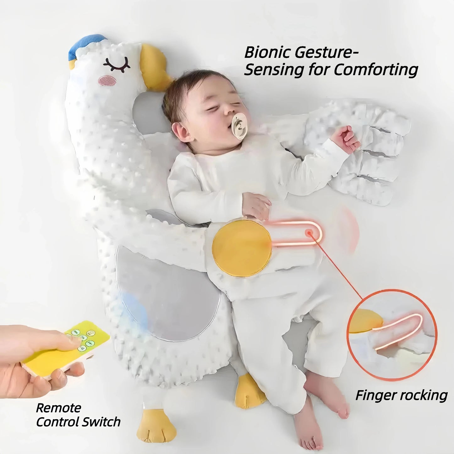 Bionic Patting & Remote Control: The baby is embraced by the goose plush, highlighting Bionic Gesture-Sensing for Comforting, a Remote Control Switch, and Finger rocking gentle vibrations. This high-tech sleep aid device and Anxiety Relief Toy helps to soothe your negative emotions and relieve inner anxiety (what is the best sleep aid for dementia patients - for sensory comfort)