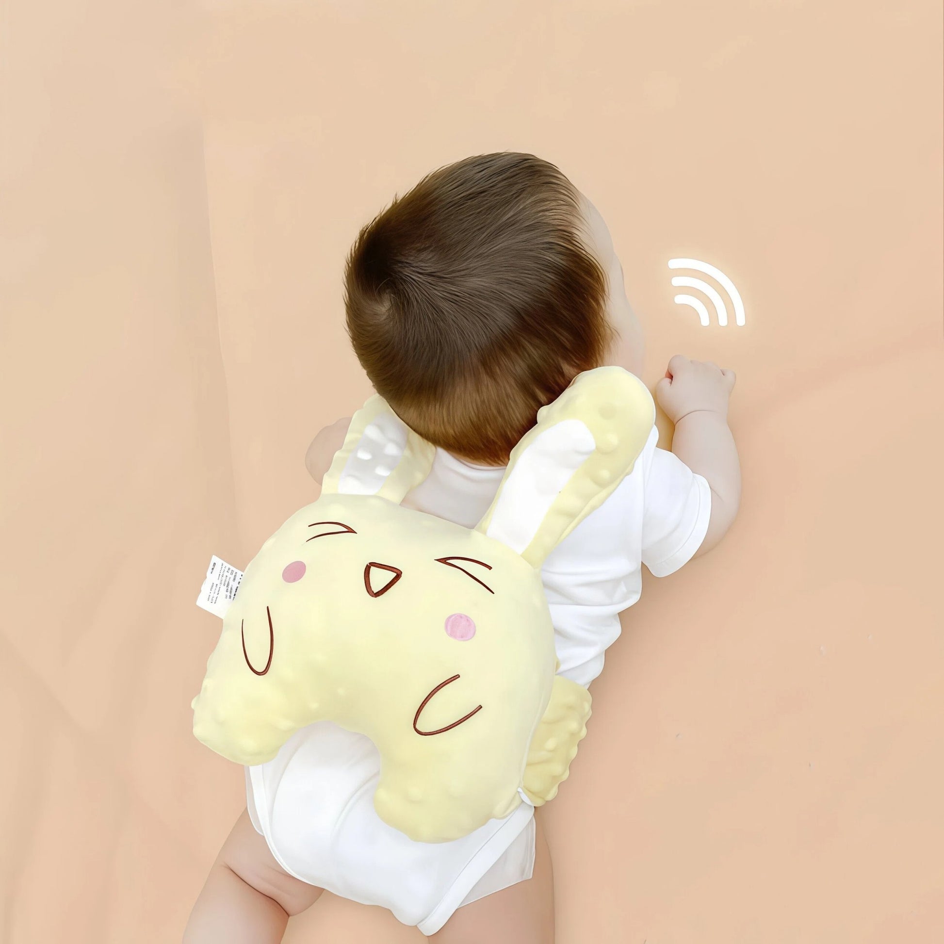 Moihug Side-Sleeping Support Patting Body Pillow: A baby sleeping on their side with a soft yellow bunny body pillow for back support. This Therapeutic plush toy is also considered the best sleep aid for dementia patients. It mimics hand-patting to Warm your heart and teaches How to fall asleep quickly. Its modular design makes How to clean pillows? effortless, helping you find inner peace.