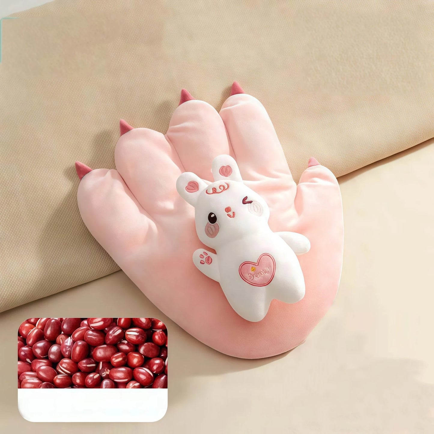 Pink Rabbit Red Bean Patting Pillow: A pink palm pillow with a white rabbit, featuring an inset of natural red bean filling. This Therapeutic plush toy is considered what is the best sleep aid for dementia patients. It helps How mothers can quickly soothe their baby's emotions, How to reduce maternal fatigue, and allows them to Love yourself more.