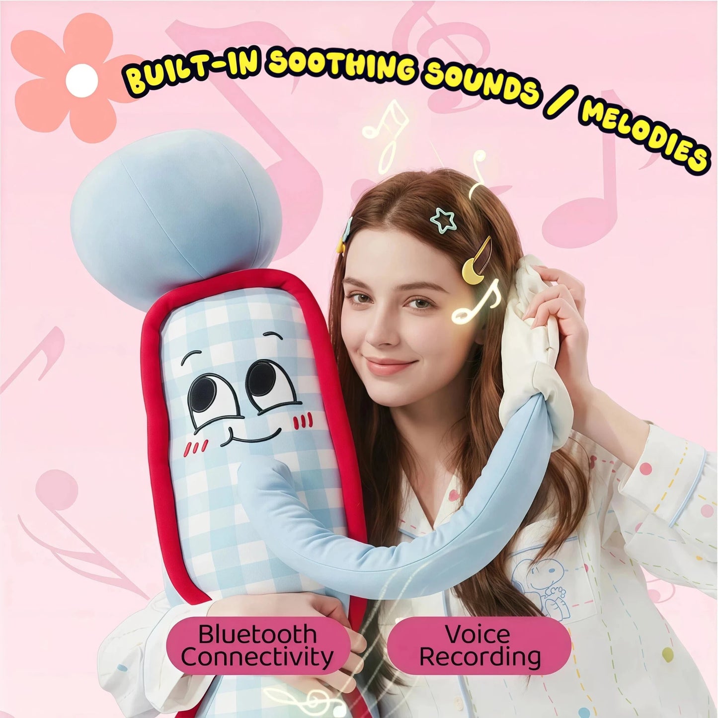 Wireless body pillow with voice recording. MoiHug sleep aid device helps soothe negative emotions and love yourself more.